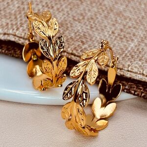 Free People Elegant Gold Leaf Hoop Earrings